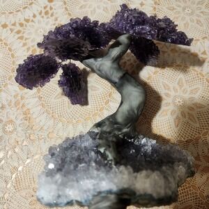 Amethyst Crystal Gemstone Tree Sculpture Bonsai Desk‎ Decor Adjustable Mystical
